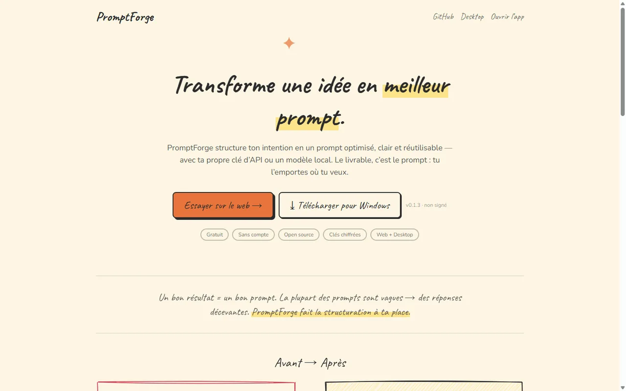 Capture d'écran du projet PromptForge